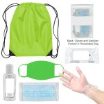 On The Go Backpack PPE Kit with Masks, Sanitizer, Wipes, Gloves and More in Lime Green