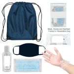 On The Go Backpack PPE Kit with Masks, Sanitizer, Wipes, Gloves and More in Navy Blue