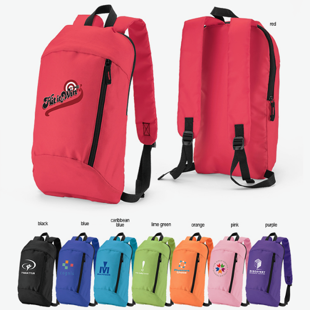 Padded backpack with logo heat transfer- bright colors.