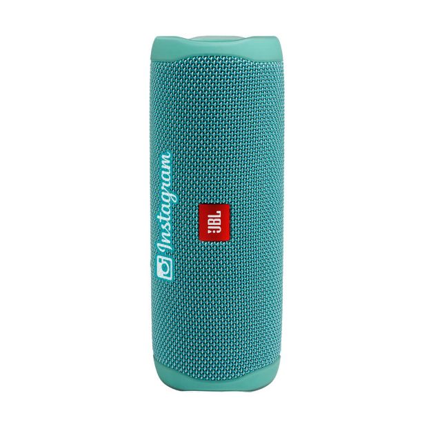 flip 5 waterproof portable speaker in teal with custom logo.