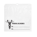 Clear plastic bag with cotton cord drawstring and black medical logo imprint.