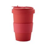 Reusable Bamboo Earth Tumbler with Matching Lid and Silicone Sleeve, Warm Red