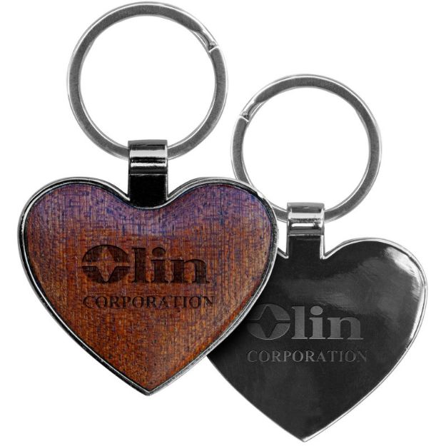 Custom Heart Keytag with Beveled Wood and Gunmetal Case, Laser Engraved