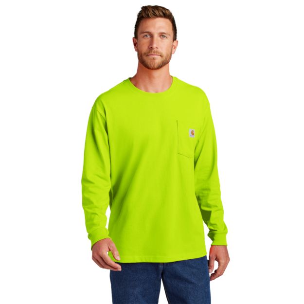Carhartt Workwear Pocket Long Sleeve T-Shirt. CTK126 Safety Green, Brite Yellow