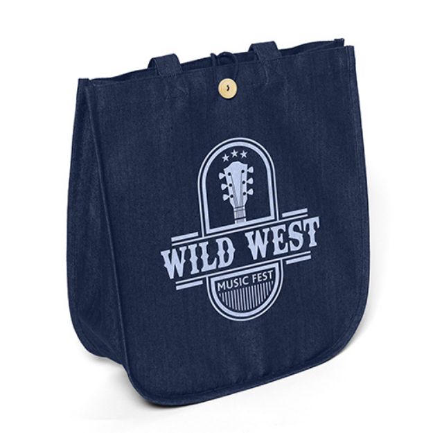 Dan Custom Denim Totes with One Color Branding 