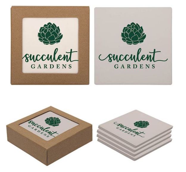 Custom Square Absorbent Stone Coaster 4 Pack