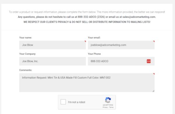 Request Information Form for Adco Marketing